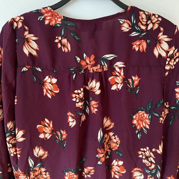 B-Wear Women's Dark Purple/Burgundy Floral 3/4 Sleeve Top, Size M - NEW - Picture 5 of 10